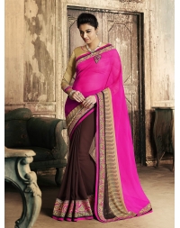 Chiffon & Georgette Printed Pink Half And Half Saree