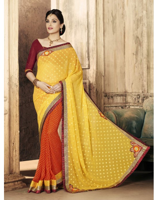 Leheria Georgette Embroidered Half And Half Designer Sarees Leheria Georgette Embroidered Half And Half Designer Sarees