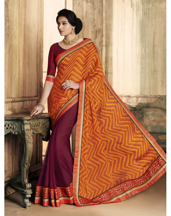 Multi Color Satin Chiffon Print & Georgette Half And Half Designer Sarees Multi Color Satin Chiffon Print & Georgette Half And Half Designer Sarees