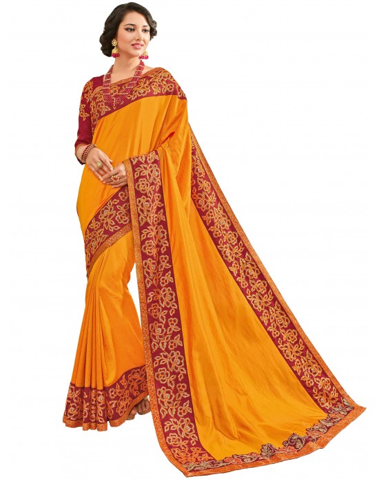 Orange color two tone silk sari Orange color two tone silk sari