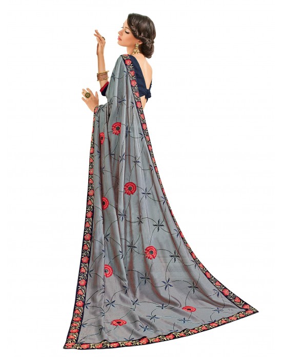 Grey color bright georgette sari Grey color bright georgette sari
