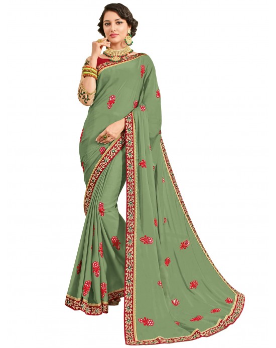 Green color moss chiffon sari Green color moss chiffon sari