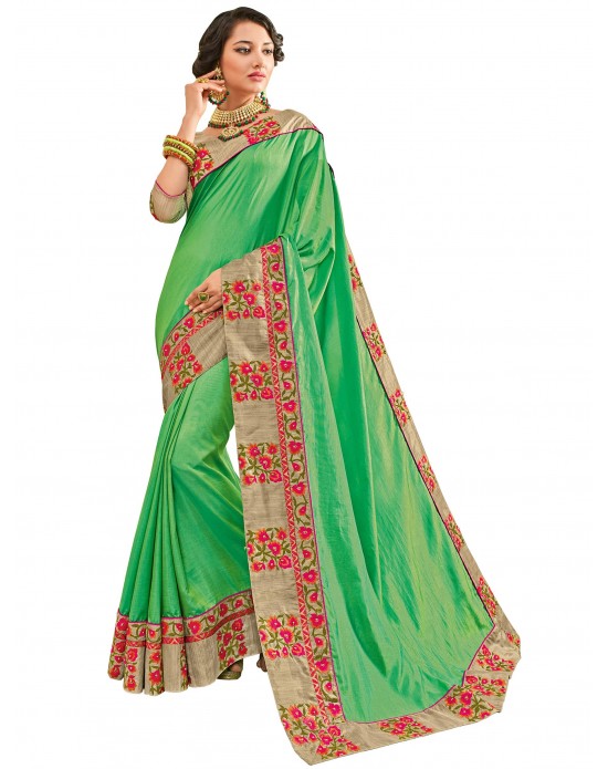 Green color bright chiffon Saree Green color bright chiffon Saree